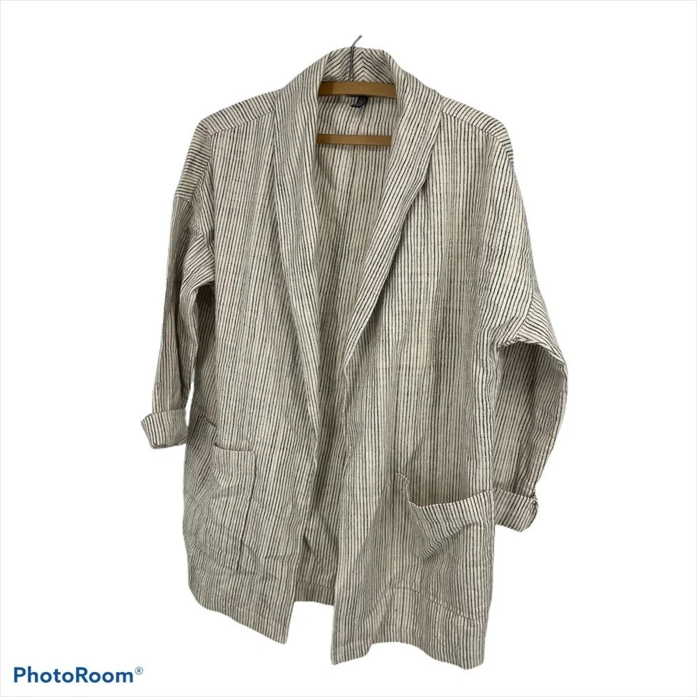 Eileen Fisher 100% cotton blazer jacket stripe Xxs, oversize would fit XS S
